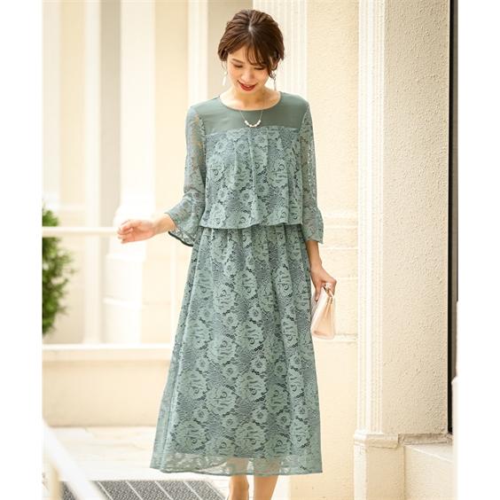 未使用　キレイめワンピース　二次会やパーティーに パーティードレス 大きいサイズ 結婚式 服装 七分袖 ワンピース 二次会