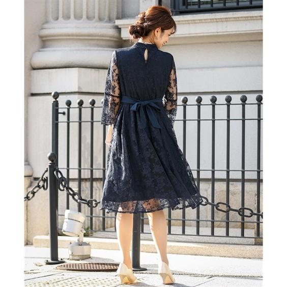 ドレス お呼ばれ セミ フォーマル ニッセン Nissen ニッセン Paypayモール店 通販 Paypayモール パーティー 大きいサイズ レディース ウエスト リボン付きスタンド カラー 総 レース ワンピース 在庫あ安い Rslfreight Com