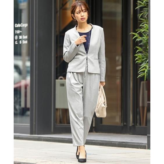 ーにはみえ スーツ レディース シャンブレー ニット パンツ カラー レス ジャケット 9分丈テーパード 冬 オフィス Ll 3l ニッセン Nissen ニッセン Paypayモール店 通販 Paypayモール ないきちん