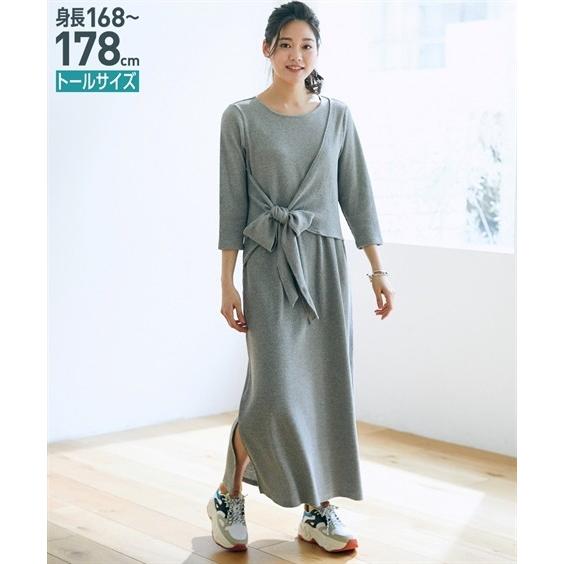 ワンピース ロング マキシ トールサイズ レディース カットソー リブ 前結び 7分袖 M L ニッセン Nissen ニッセン Paypayモール店 通販 Paypayモール