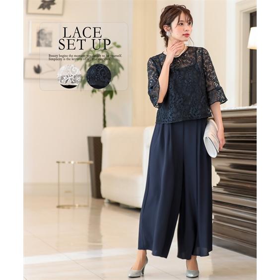 ドレス パーティー レディース レース ブラウス ワイド パンツ セットアップ 結婚式 二次会 お呼ばれ対応 Ll 3l ニッセン Nissen ニッセン Paypayモール店 通販 Paypayモール