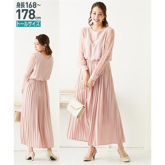 ドレス ワンピース トールサイズ レディース 袖 レース使い プリーツ スカート マキシ丈 アクセサリー付 4l 5l ニッセン Nissen ニッセン Paypayモール店 通販 Paypayモール