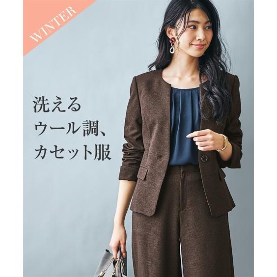 スーツ パンツ 大きいサイズ レディース 洗える ウール調 ストレッチ キーネック ジャケット 上下別売り 冬 Ll 3l ニッセン Nissen ニッセン Paypayモール店 通販 Paypayモール