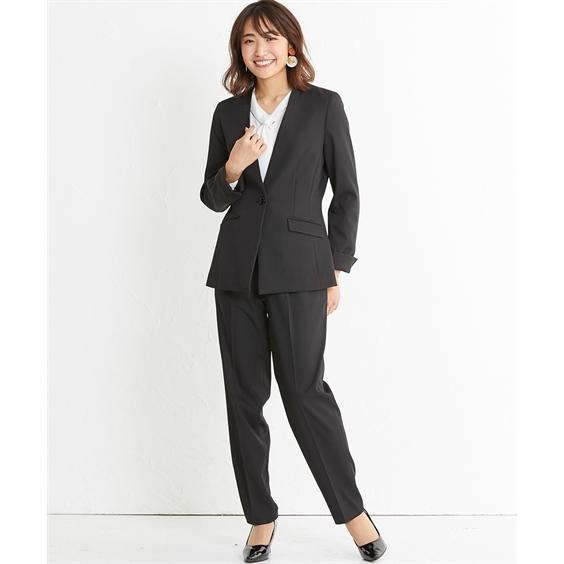 スーツ レディース 2パンツスーツ 3点セット ノーカラー ジャケット 色違いテーパード 2本 S M L ニッセン