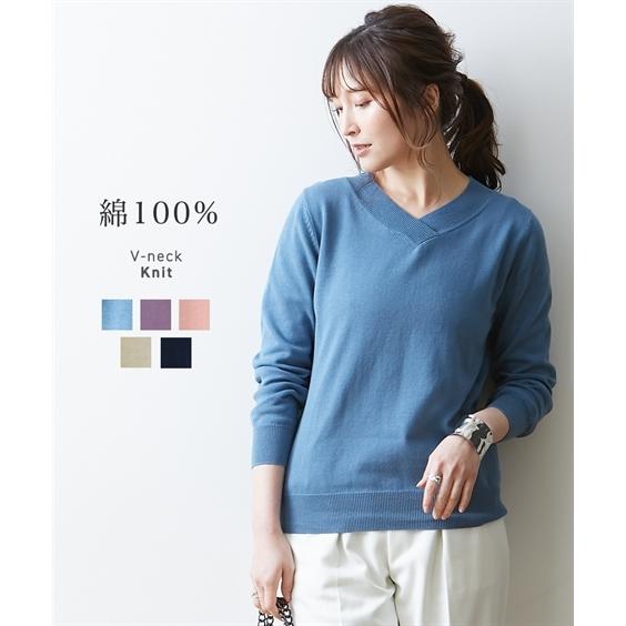 セーター ニット レディース 綿100 洗濯機で洗える 重ね Vネック 冬 S M L ニッセン Nissen ニッセン Paypayモール店 通販 Paypayモール