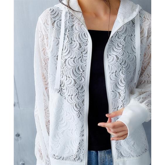 ニッセン（nissen） パーカー レディース Hana服 指穴付 レース M/L/LL