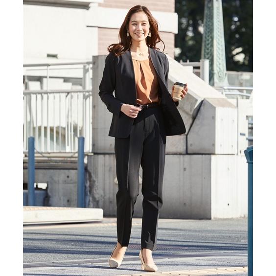スーツ パンツ レディース うすカル タテヨコ ストレッチ ノーカラー ジャケット ＋テーパード S/M/L ニッセン nissen_18