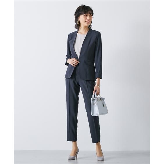 スーツ パンツ レディース うすカル タテヨコ ストレッチ ノーカラー ジャケット ＋テーパード S/M/L ニッセン nissen_19