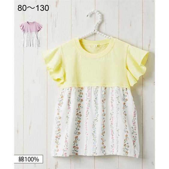 Tシャツ カットソー キッズ 女の子 綿100 花柄切替 子供服 身長80 90cm ニッセン Nissen ニッセン Paypayモール店 通販 Paypayモール