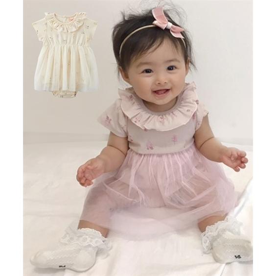 ロンパース ベビー 梨地 チュール スカート付 花柄 半袖 ベビー服 子供服 女の子 身長70 80cm ニッセン Nissen ニッセン Paypayモール店 通販 Paypayモール