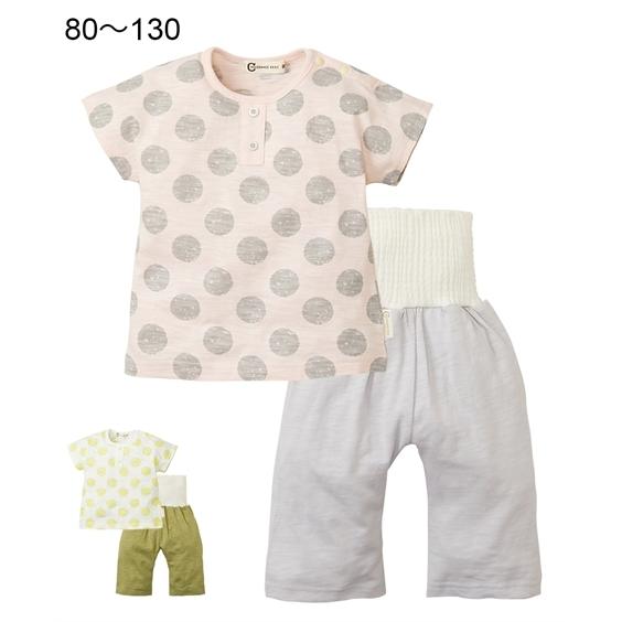 パジャマ キッズ スラブ天竺 腹巻付き ドット プリント 半袖 男の子 女の子 ベビー服 子供服 身長100