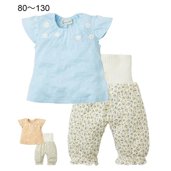 パジャマ キッズ 女の子 スラブ天竺 腹巻付き 花モチーフ 半袖 ベビー服 130cm 身長100 子供服 Nissen 110 上等 ニッセン 1