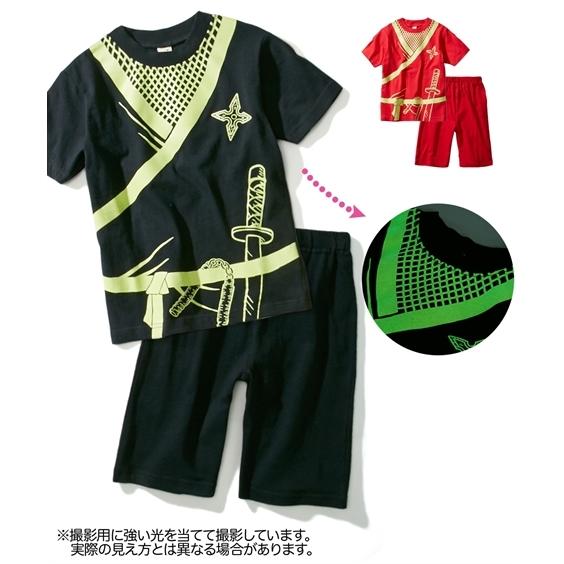 パジャマ キッズ 暗いところで光る 忍者 プリント 半袖 男の子 女の子 Nissen ニッセン 直営店 ジュニア服 110 子供服 身長100 130cm 1