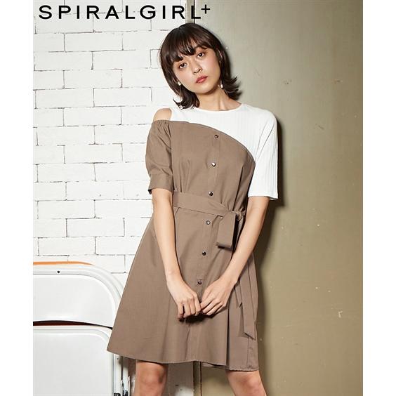 ワンピース ミニ 大きいサイズ レディース 重ね着風 オフショルダー スパイラルガール L 10l ニッセン Nissen ニッセン Paypayモール店 通販 Paypayモール