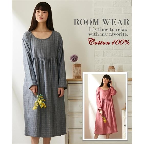 ルームウェア レディース 綿100 ダブルガーゼ 長袖 ゆったり ワンピース M L ニッセン Nissen ニッセン Paypayモール店 通販 Paypayモール