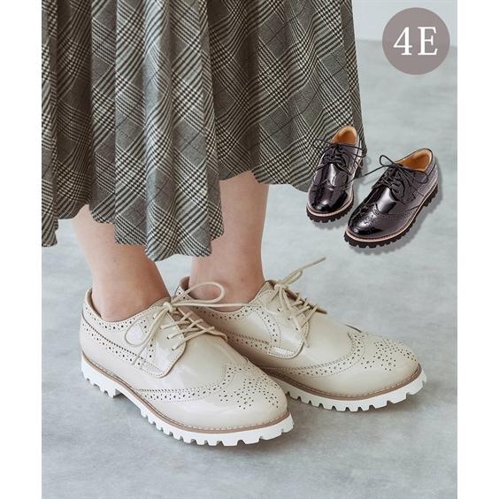 1437円 日本未発売 靴 大きいサイズ レディース ゆったり幅広 ウイングチップ オックスフォード シューズ 低反発中敷 ワイズ4e 23 0 23 5 24 0 24 5cm ニッセン Nissen