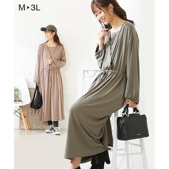 ワンピース マタニティ ママ 犬印本舗 産前 産後 授乳服 長袖 カシュクール M L ニッセン Nissen ニッセン Paypayモール店 通販 Paypayモール