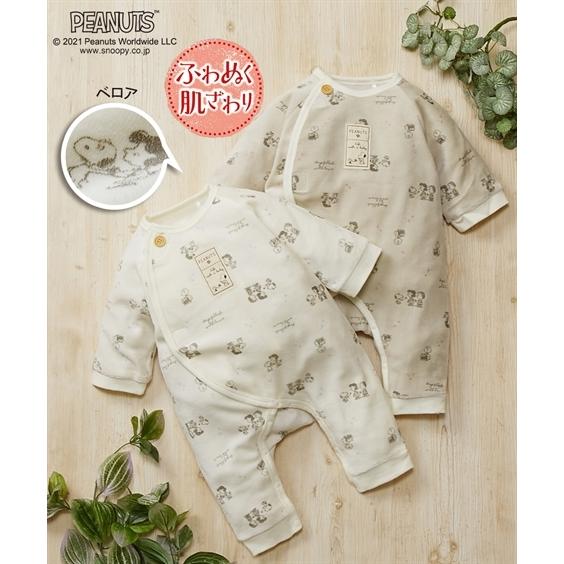 カバーオール ベビー スヌーピー あったか ベロア 総柄 ミニ ベビー服 子供服 男の子 女の子 秋 冬 身長50 60 60 70cm ニッセン Nissen ニッセン Paypayモール店 通販 Paypayモール