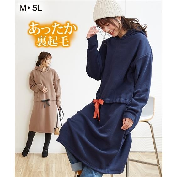 ワンピース マタニティ ママ 産前 産後 授乳服 あったか 裏起毛 レイヤード風 パーカー 秋 冬 Ll 3l ニッセン Nissen Zzy4321e0986 ニッセン Yahoo 店 通販 Yahoo ショッピング