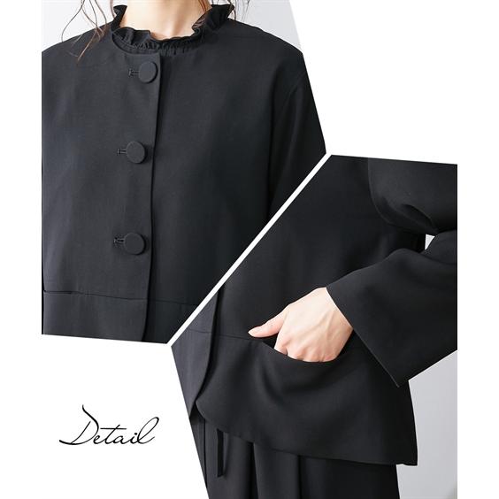 喪服 ワンピース 大きいサイズ レディース 礼服 Neina 洗える防しわナチュラル ノーカラー アンサンブル ジャケット ＋フリル カラー ニッセン nissenの画像