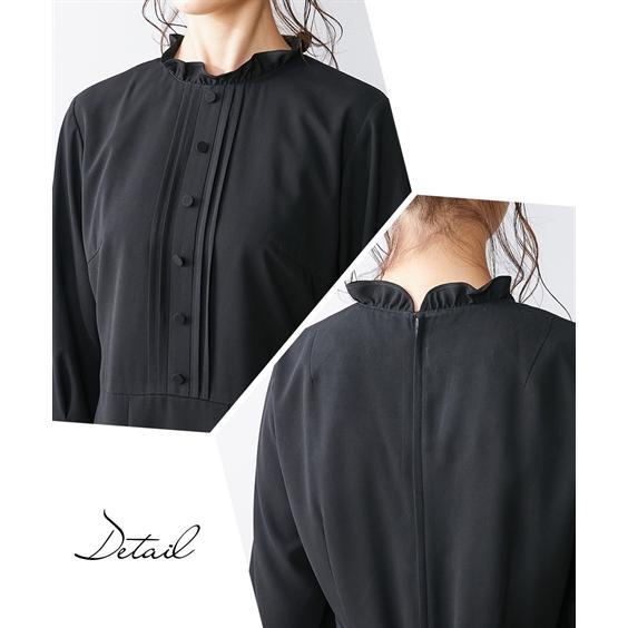 喪服 ワンピース 大きいサイズ レディース 礼服 Neina 洗える防しわナチュラル ノーカラー アンサンブル ジャケット ＋フリル カラー ニッセン nissenの画像