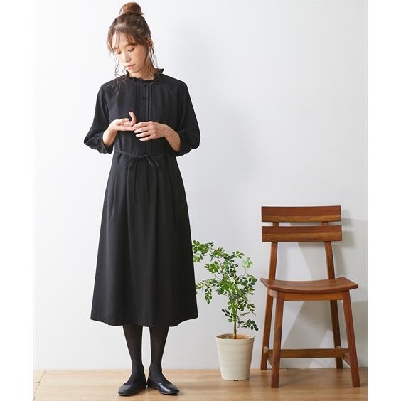 喪服 ワンピース 大きいサイズ レディース 礼服 Neina 洗える防しわナチュラル ノーカラー アンサンブル ジャケット ＋フリル カラー ニッセン nissenの画像