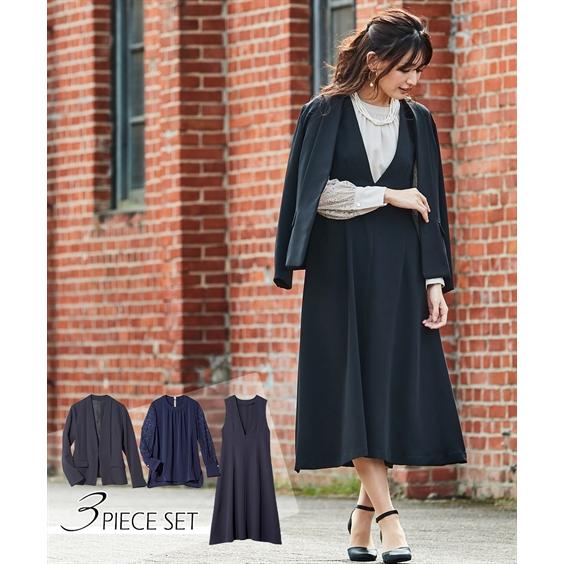 フォーマル 3点セット レディース 入学式 卒業式 着回し デザイン カラーレス ジャケット ＋ レース ブラウス ＋ジャンスカ S/M/L ニッセン  nissen :ZZY4322A0176:ニッセン Yahoo!店 - 通販 - Yahoo!ショッピング