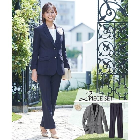 スーツ フォーマル 大きいサイズ レディース 入学式 卒業式 ツイード調 ロング丈 ジャケット ストレート パンツ コサージュ付き 8l ニッセン Nissen ニッセン Paypayモール店 通販 Paypayモール