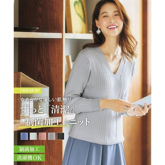有名なブランド セーター ニット レディース 制菌加工 切り替え Vネック リブ S M L Ll ニッセン Nissen
