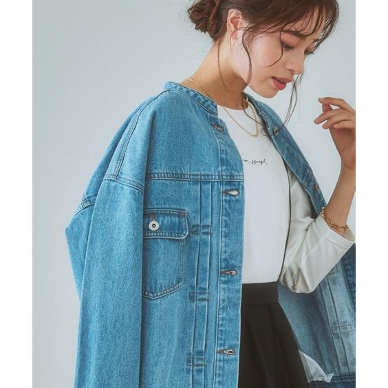 ニッセン（nissen） レディース ノーカラー デニム ジャケット 10