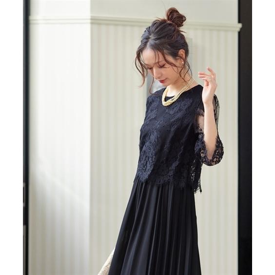 レース切替サイドプリーツワンピースドレス【結婚式・パーティードレス】 結婚式・パーティードレス】レース切替サイドプリーツワンピース