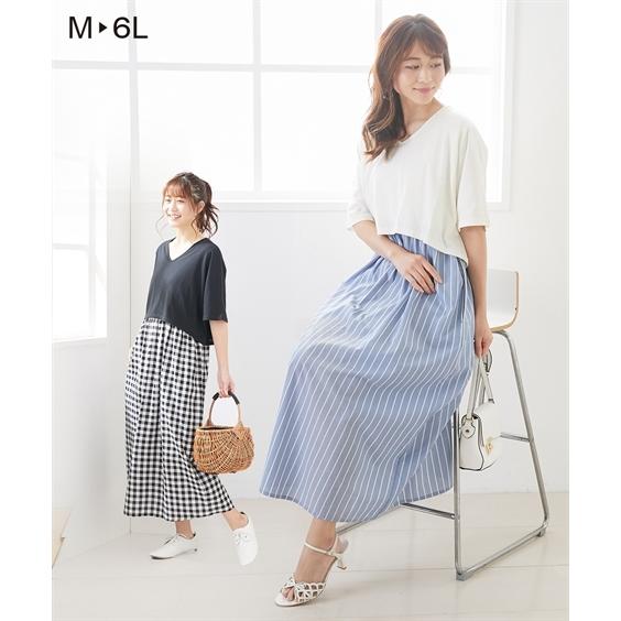 予約中 ワンピース マタニティ ママ 産前 産後 授乳服 異素材 ドッキング 半袖 Ll 3l ニッセン Nissen Recomenda Co