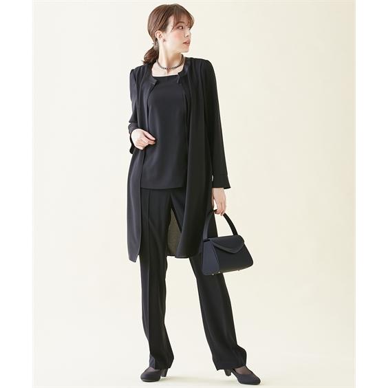 スーツ トールサイズ レディース 喪服 礼服 洗える ロング 重ね着風 ブラウス ＋ パンツ 接触冷感 防しわ 夏 LL/3L ニッセン nissenの画像
