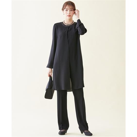 スーツ トールサイズ レディース 喪服 礼服 洗える ロング 重ね着風 ブラウス ＋ パンツ 接触冷感 防しわ 夏 LL/3L ニッセン nissenの画像
