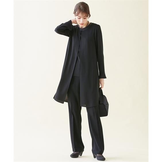 スーツ トールサイズ レディース 喪服 礼服 洗える ロング 重ね着風 ブラウス ＋ パンツ 接触冷感 防しわ 夏 LL/3L ニッセン nissenの画像