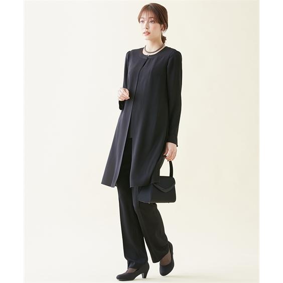 スーツ トールサイズ レディース 喪服 礼服 洗える ロング 重ね着風 ブラウス ＋ パンツ 接触冷感 防しわ 夏 LL/3L ニッセン nissenの画像