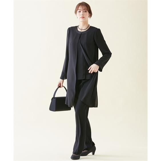 スーツ トールサイズ レディース 喪服 礼服 洗える ロング 重ね着風 ブラウス ＋ パンツ 接触冷感 防しわ 夏 LL/3L ニッセン nissenの画像