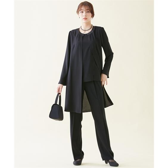 スーツ トールサイズ レディース 喪服 礼服 洗える ロング 重ね着風 ブラウス ＋ パンツ 接触冷感 防しわ 夏 LL/3L ニッセン nissenの画像