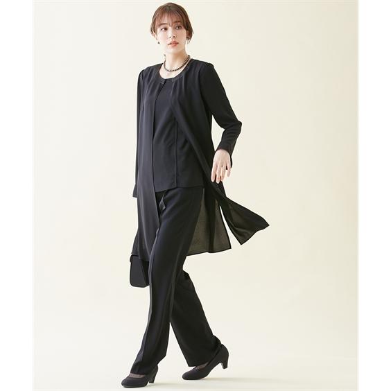 スーツ トールサイズ レディース 喪服 礼服 洗える ロング 重ね着風 ブラウス ＋ パンツ 接触冷感 防しわ 夏 LL/3L ニッセン nissenの画像