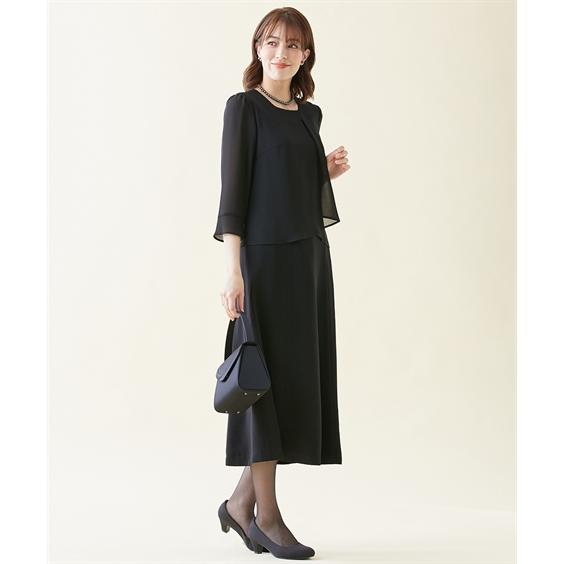 アンサンブル トールサイズ レディース 喪服 礼服 洗える ノーカラー ジャケット ＋ 七分袖 ロング ワンピース 防しわ M/L ニッセン nissenの画像