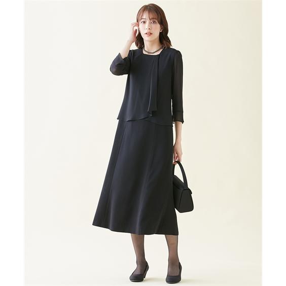 アンサンブル トールサイズ レディース 喪服 礼服 洗える ノーカラー ジャケット ＋ 七分袖 ロング ワンピース 防しわ M/L ニッセン nissenの画像