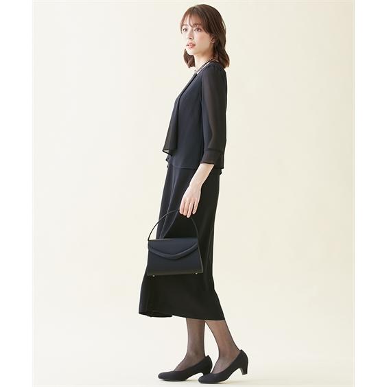 アンサンブル トールサイズ レディース 喪服 礼服 洗える ノーカラー ジャケット ＋ 七分袖 ロング ワンピース 防しわ M/L ニッセン nissenの画像