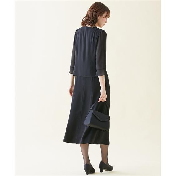 アンサンブル トールサイズ レディース 喪服 礼服 洗える ノーカラー ジャケット ＋ 七分袖 ロング ワンピース 防しわ M/L ニッセン nissenの画像