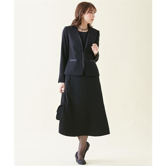 アンサンブル トールサイズ レディース 喪服 礼服 洗える ノーカラー ジャケット ＋ 七分袖 ロング ワンピース 防しわ M/L ニッセン nissenの画像