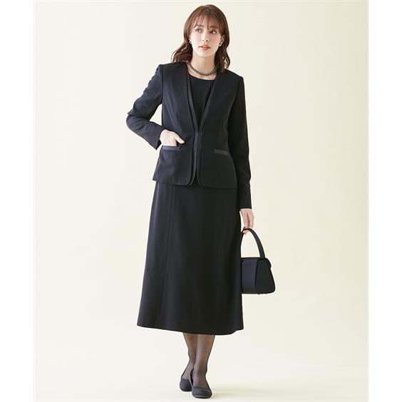 アンサンブル トールサイズ レディース 喪服 礼服 洗える ノーカラー ジャケット ＋ 七分袖 ロング ワンピース 防しわ M/L ニッセン nissenの画像