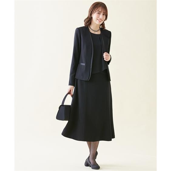 アンサンブル トールサイズ レディース 喪服 礼服 洗える ノーカラー ジャケット ＋ 七分袖 ロング ワンピース 防しわ M/L ニッセン nissenの画像