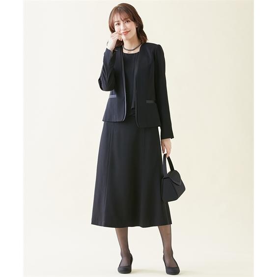 アンサンブル トールサイズ レディース 喪服 礼服 洗える ノーカラー ジャケット ＋ 七分袖 ロング ワンピース 防しわ M/L ニッセン nissenの画像