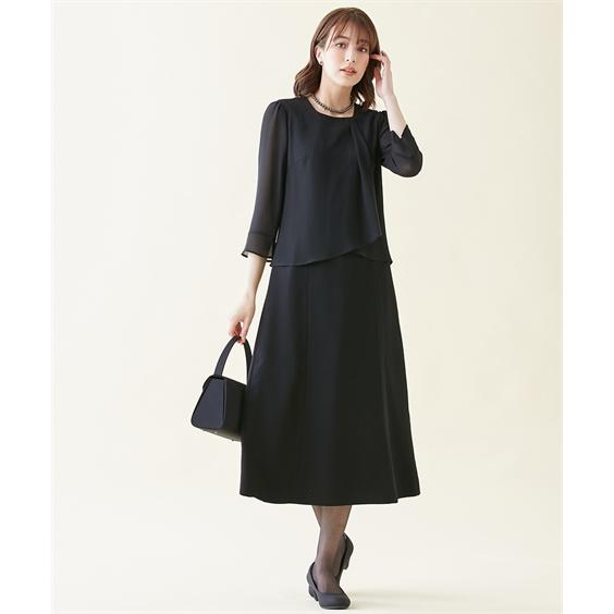 アンサンブル トールサイズ レディース 喪服 礼服 洗える ノーカラー ジャケット ＋ 七分袖 ロング ワンピース 防しわ M/L ニッセン nissenの画像