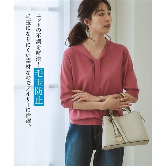 ニット セーター レディース ひんやり 接触冷感 5分袖 ボウタイ UVカット 毛玉防止 夏 S/M/L/LL ニッセン nissen｜nissenzai｜09