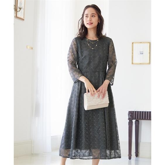 ドレス ワンピース レディース 結婚式 パーティー ダイヤ柄総 レース 